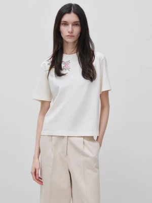 Zdjęcie produktu Benetton, T-shirt With Embroidery, Creamy White, Women United Colors Of Benetton