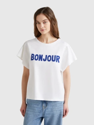 Benetton, T-shirt With Embroidery, size XXS, White, Women United Colors of Benetton