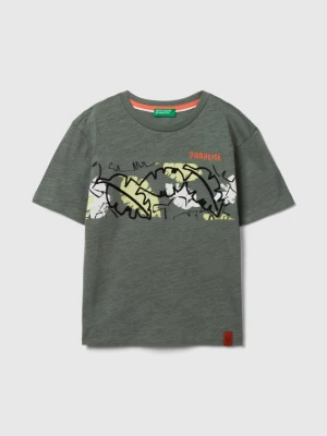 Benetton, T-shirt With Exotic Print, size 104, Military Green, Kids United Colors of Benetton