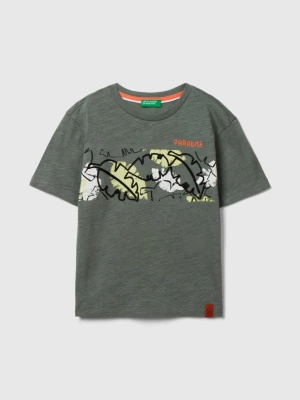 Benetton, T-shirt With Exotic Print, size 110, Military Green, Kids United Colors of Benetton