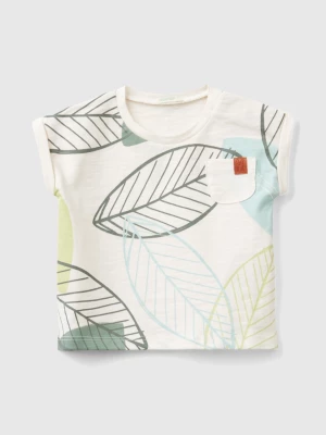 Benetton, T-shirt With Exotic Print, size 62, Creamy White, Kids United Colors of Benetton