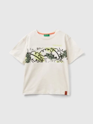 Benetton, T-shirt With Exotic Print, size 98, Creamy White, Kids United Colors of Benetton