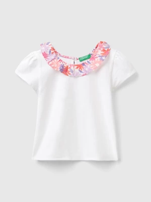 Benetton, T-shirt With Floral Collar, size 104, White, Kids United Colors of Benetton