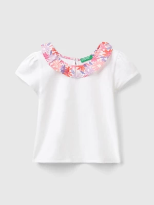 Benetton, T-shirt With Floral Collar, size 82, White, Kids United Colors of Benetton