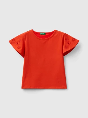 Benetton, T-shirt With Floral Embroidery, size 2XL, Red, Kids United Colors of Benetton