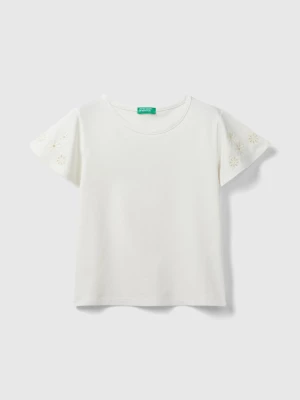 Benetton, T-shirt With Floral Embroidery, size 3XL, Creamy White, Kids United Colors of Benetton