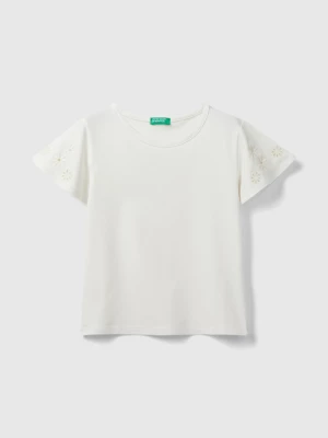 Benetton, T-shirt With Floral Embroidery, size XL, Creamy White, Kids United Colors of Benetton
