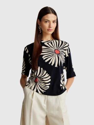 Benetton, T-shirt With Floral Pattern, size XXS, Blue, Women United Colors of Benetton