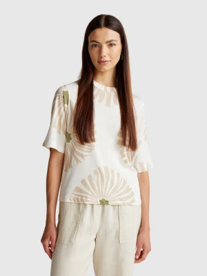 Benetton, T-shirt With Floral Pattern, size XXS, Creamy White, Women United Colors of Benetton