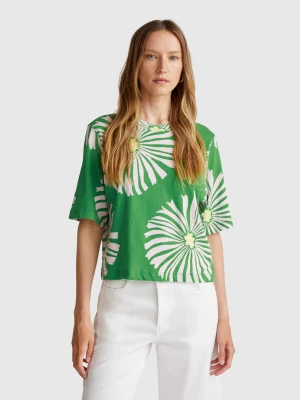Benetton, T-shirt With Floral Pattern, size XXS, Green, Women United Colors of Benetton