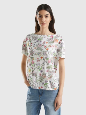 Benetton, T-shirt With Floral Print, size M, White, Women United Colors of Benetton