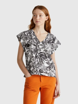 Benetton, T-shirt With Floral Print, size XXS, Black, Women United Colors of Benetton