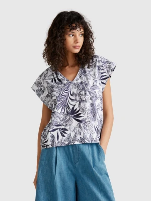 Benetton, T-shirt With Floral Print, size XXS, Blue, Women United Colors of Benetton