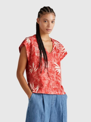 Benetton, T-shirt With Floral Print, size XXS, Red, Women United Colors of Benetton