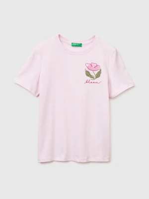 Benetton, T-shirt With Flower Print, Soft Pink, Women United Colors Of Benetton