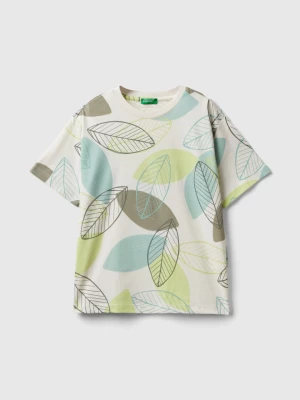 Benetton, T-shirt With Foliage Print, size 3XL, Creamy White, Kids United Colors of Benetton