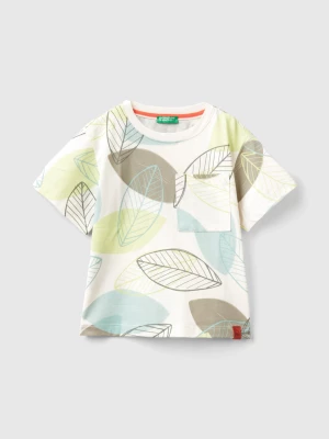Benetton, T-shirt With Foliage Print, size 82, Creamy White, Kids United Colors of Benetton