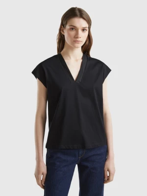 Benetton, T-shirt With Front And Back V-neck, size L, Black, Women United Colors of Benetton