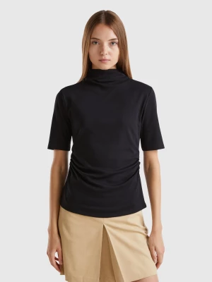 Benetton, T-shirt With Funnel Neck In Organic Cotton, size M, Black, Women United Colors of Benetton