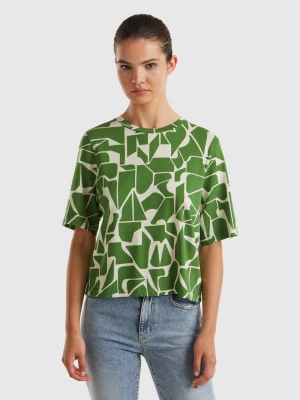 Benetton, T-shirt With Geometric Pattern, size L, Military Green, Women United Colors of Benetton