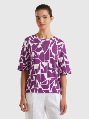 Benetton, T-shirt With Geometric Pattern, size M, Violet, Women United Colors of Benetton