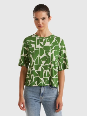 Benetton, T-shirt With Geometric Pattern, size S, Military Green, Women United Colors of Benetton