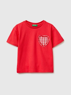 Benetton, T-shirt With Gingham Patch, Size: 116, Red, Kids United Colors of Benetton
