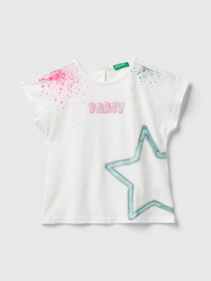 Benetton, T-shirt With Glitter Print, size 110, Creamy White, Kids United Colors of Benetton