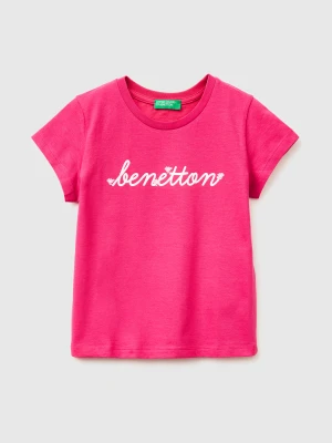 Benetton, T-shirt With Glitter Print, Size: 116, Fuchsia, Kids United Colors of Benetton