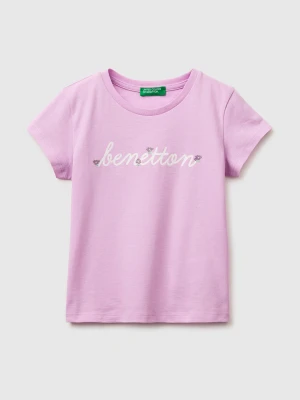Benetton, T-shirt With Glitter Print, Size: 116, Lilac, Kids United Colors of Benetton