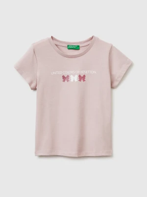 Benetton, T-shirt With Glitter Print, Size: 116, Pink, Kids United Colors of Benetton