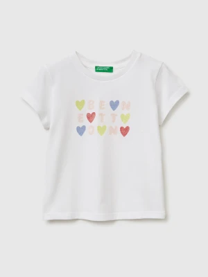 Benetton, T-shirt With Glitter Print, Size: 116, White, Kids United Colors of Benetton