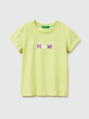Benetton, T-shirt With Glitter Print, Size: 116, Yellow, Kids United Colors of Benetton