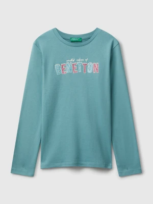 Benetton, T-shirt With Glitter Print, Size: 2XL, Sky Blue, Kids United Colors of Benetton