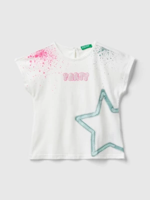 Benetton, T-shirt With Glitter Print, size 82, Creamy White, Kids United Colors of Benetton