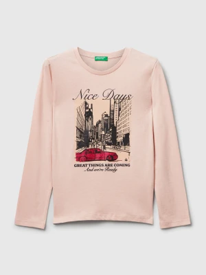 Benetton, T-shirt With Glitter Print, Size: S, Soft Pink, Kids United Colors of Benetton