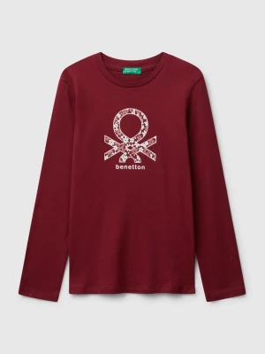 Benetton, T-shirt With Glitter Print, size XL, Burgundy, Kids United Colors of Benetton