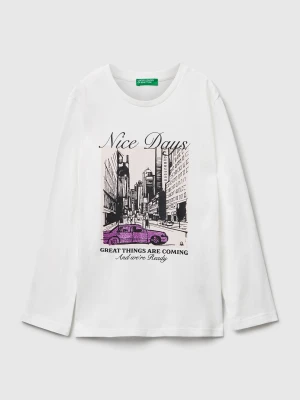 Benetton, T-shirt With Glitter Print, size XL, Creamy White, Kids United Colors of Benetton