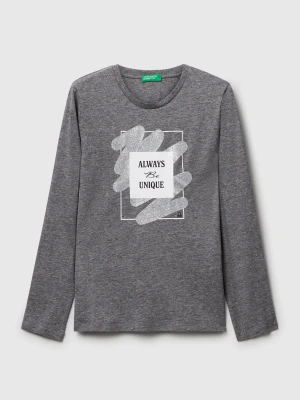 Benetton, T-shirt With Glitter Print, size XL, Dark Gray, Kids United Colors of Benetton