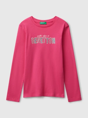 Benetton, T-shirt With Glitter Print, Size: XL, Fuchsia, Kids United Colors of Benetton