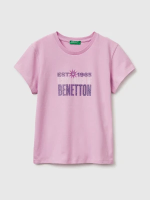Benetton, T-shirt With Glitter Print, Size: XL, Lilac, Kids United Colors of Benetton