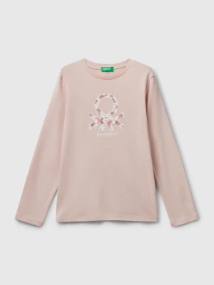 Benetton, T-shirt With Glitter Print, size XL, Soft Pink, Kids United Colors of Benetton
