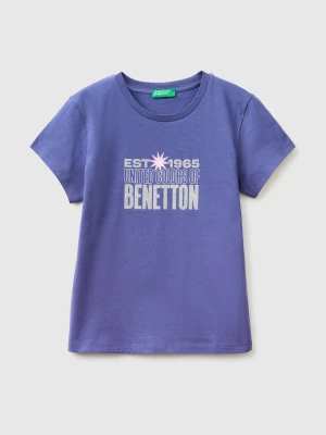 Benetton, T-shirt With Glitter Print, Size: XL, Violet, Kids United Colors of Benetton