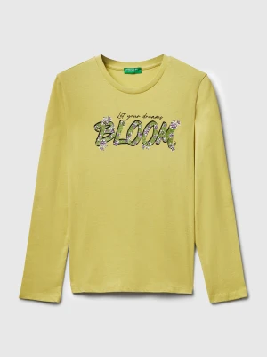 Benetton, T-shirt With Glitter Print, size XL, Yellow, Kids United Colors of Benetton