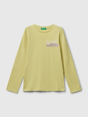 Benetton, T-shirt With Glitter Print, Size: XL, Yellow, Kids United Colors of Benetton