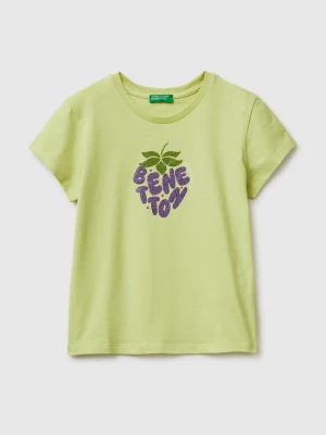 Benetton, T-shirt With Glitter Print, Size: XL, Yellow, Kids United Colors of Benetton