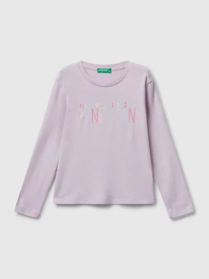 Benetton, T-shirt With Glittery Logo In Cotton, Size: 116, Kids United Colors of Benetton