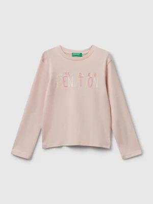 Benetton, T-shirt With Glittery Logo In Cotton, size 116, Soft Pink, Kids United Colors of Benetton