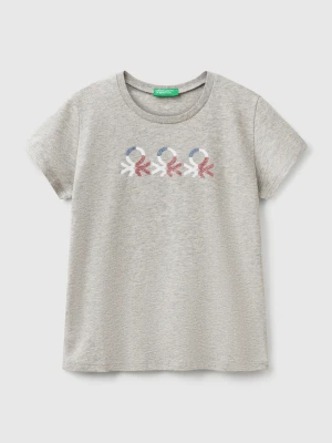 Benetton, T-shirt With Glittery Logo In Cotton, size XL, Light Gray, Kids United Colors of Benetton