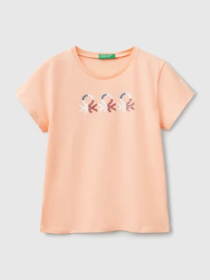 Benetton, T-shirt With Glittery Logo In Cotton, size XL, Peach, Kids United Colors of Benetton